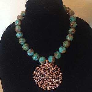 18mm round Kingman boulder turquoise copper neck