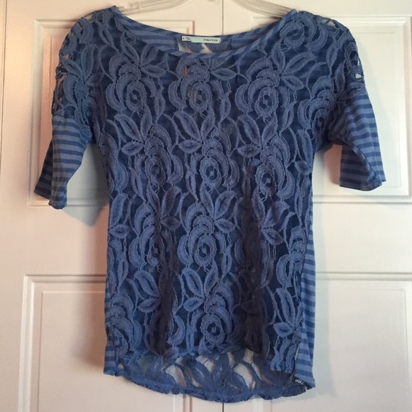 Maurices Blue Stripe and Lace Tshirt