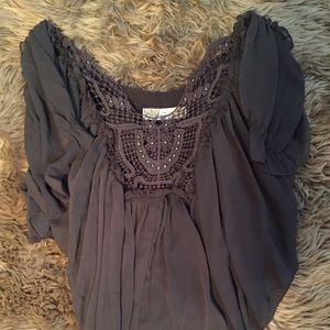 Free People Grey Embroidered Top