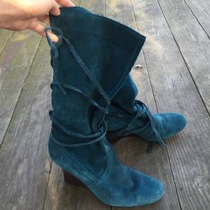 Teal suede Nine West wedge boot