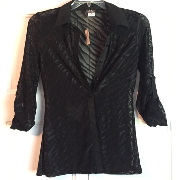 Black Zebra Print See-Thru Button Up Shirt