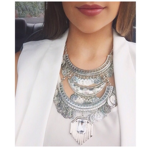 Layered silver coin statement necklace
