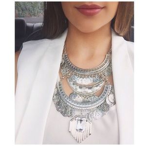 Layered silver coin statement necklace