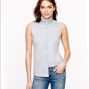 J. Crew Blue Collared Shirt with Embellished Neck