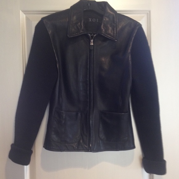 PRICE DROP XOE Black Leather&Wool Sweater/Jacket 4 - Picture 1 of 4