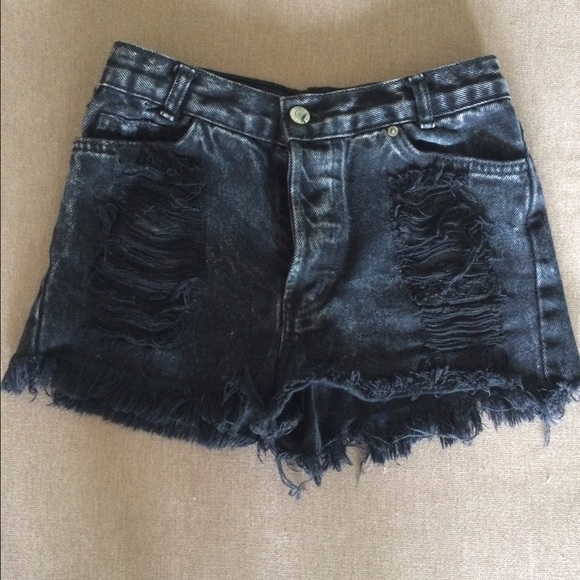Distressed high waisted jean shorts