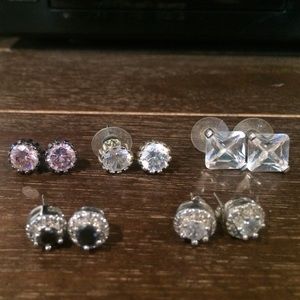 5 Pair - Earrings Betsey Johnson Studs rhinestone