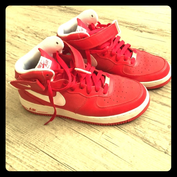 Red and White Nike Air Force 1's