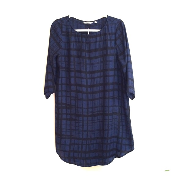 BB Dakota Navy+Black plaid silk dress