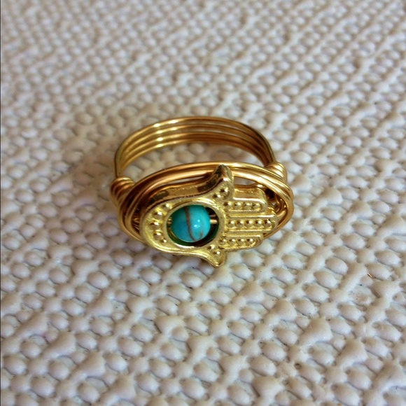 Gold Hamsa Hand Ring - Picture 2 of 3