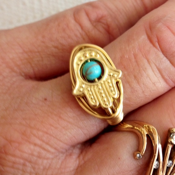 Gold Hamsa Hand Ring - Picture 3 of 3