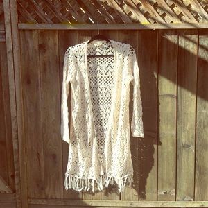 White knit long sweater