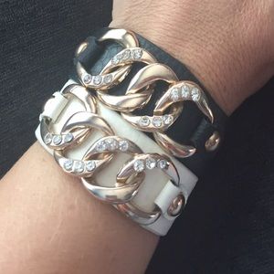 Leather Snap Cuffs with Rose Gold Finish/Sparkle