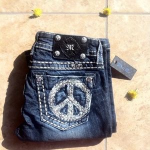 Peace Sign Miss Me Boot Cut Jeans
