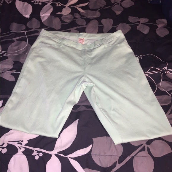 Mint colored skinny leg jeggings