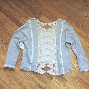 Free People Crochet open back high low sweatshirt
