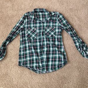 Plaid shirt with studded pockets