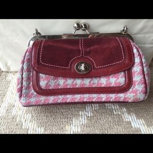 Burgundy & gray houndstooth Coach purse