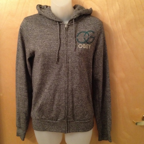 Obey original gangsta zip up embroidered hoodie