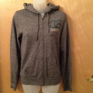 Obey original gangsta zip up embroidered hoodie