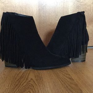 Black fringe ankle boots