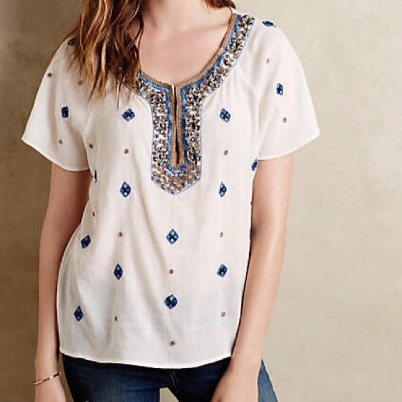 NIP Maeve Anthropologie Embroidered Beaded Blouse - Picture 3 of 4