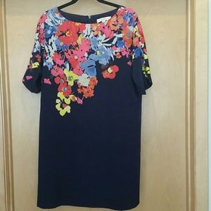 Navy Blue and Floral Print Dress