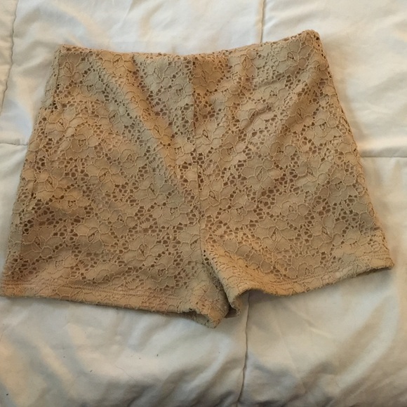 Tan lace high waisted shorts
