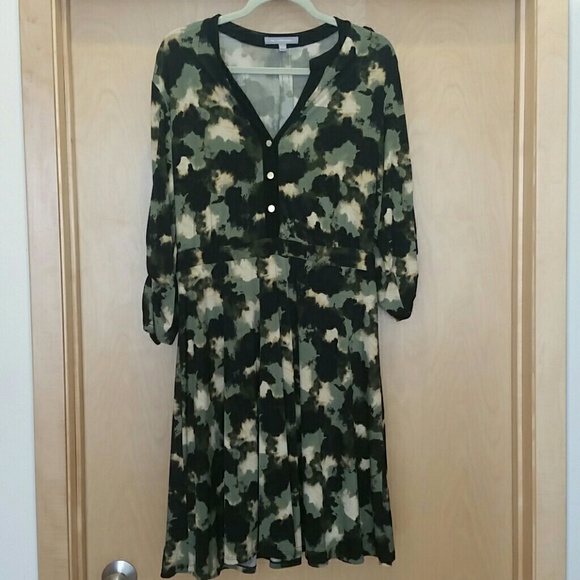 Black, olive and cream dress.