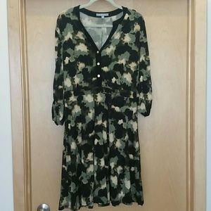 Black, olive and cream dress.