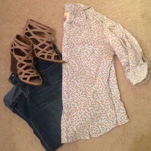 Blue Floral White Button Down Shirt