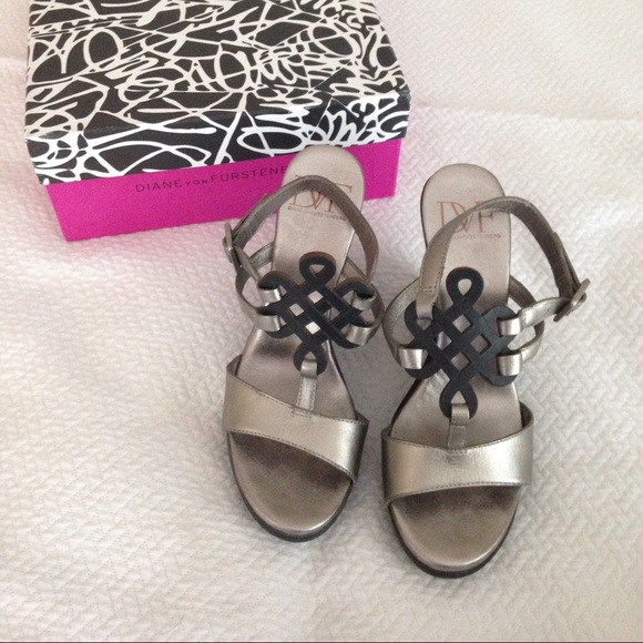 Diane von Furstenberg Pewter Metallic Wedge