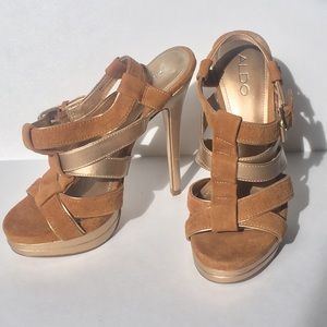 ALDO tan and gold heels