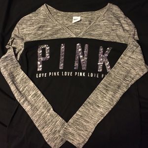 PINK black and grey shirt with sequins