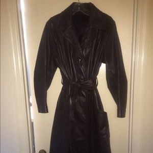 Vintage Brown Leather Trench Coat - Long