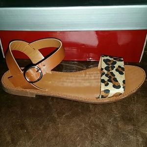 NIB Brown Sandals w/Leopard Print strap