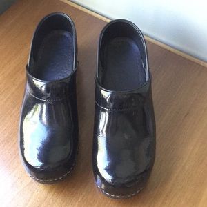 Dansko Black Patent Clogs 38