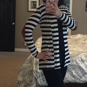 Striped t shirt cardigan with elbow patches
