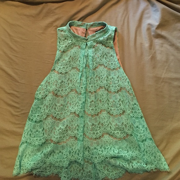 Trendy mint green lace shirt, professional look
