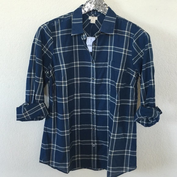 J. Crew Tops - J.crew Long Sleeve Window Pane Plaid Top