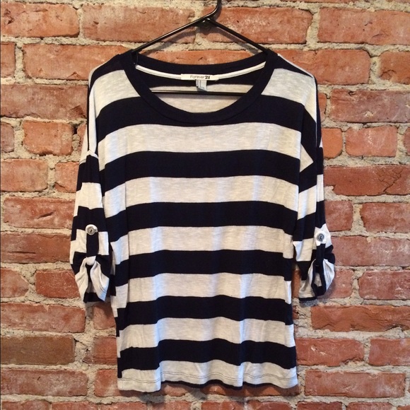 Forever 21 Medium navy striped long sleeve