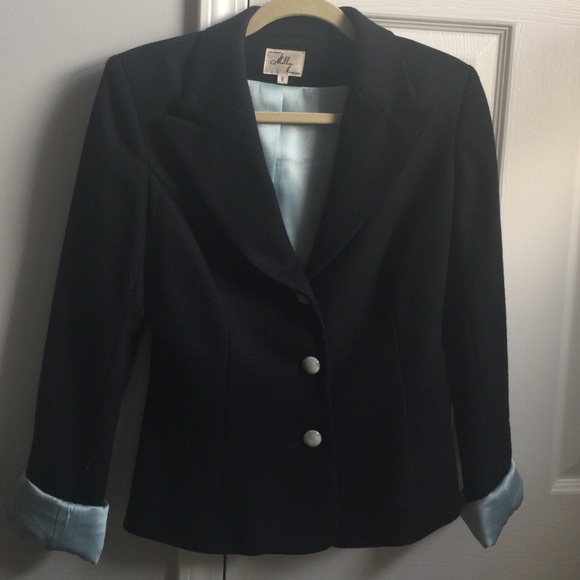 Milly Wool navy blue and turquoise blazer.