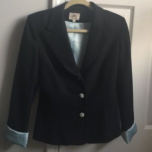 Milly Wool navy blue and turquoise blazer.