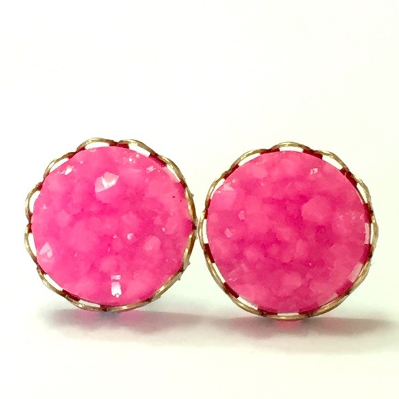 Pink druzy style earrings - Picture 2 of 3