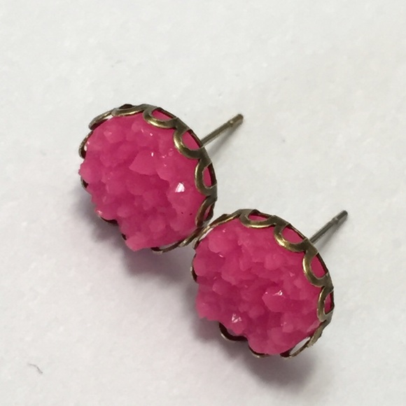 Pink druzy style earrings - Picture 3 of 3