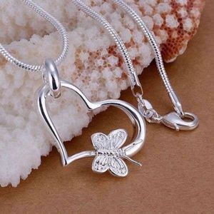 Beautiful Sterling silver butterfly heart necklace