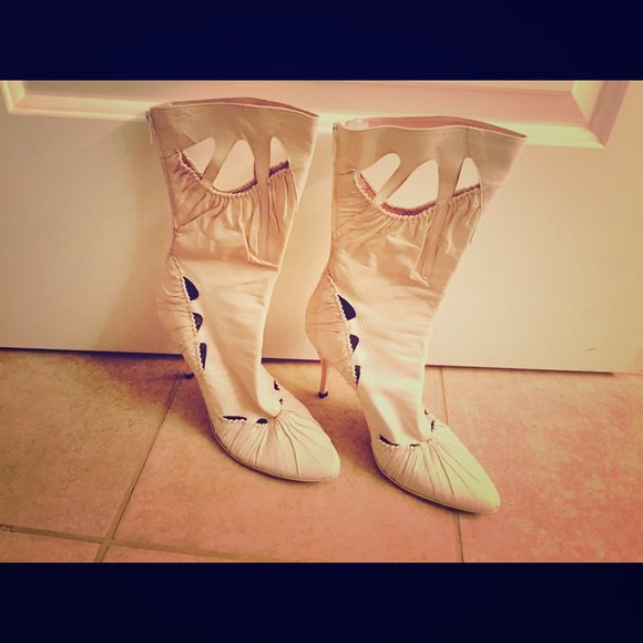 Creme leather boots