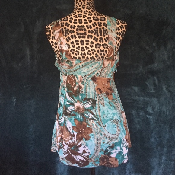 Teal and Brown Flowy Tank - Picture 2 of 3