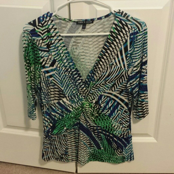 Hreen, blue, and white top