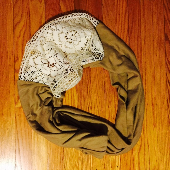Hand made soft tan and lace infinity scarf